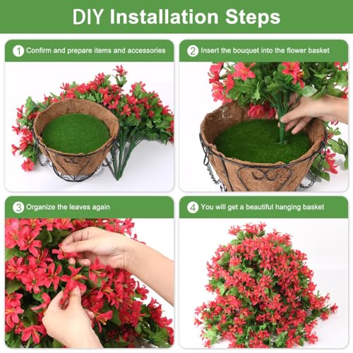 INQCMY Fake Hanging Flowers with Basket Artificial Violet for Outdoor - color: Red