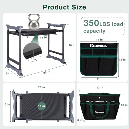 Garden Kneeler and Seat - Extra Wide Thick EVA Pad, Heavy Duty Foldable Garden Bench Holds 350lbs, 2-in-1 Gardening Stool with Detachable Tool Bags, Gardening Gifts for Women, Men & Seniors - color: Black & Green