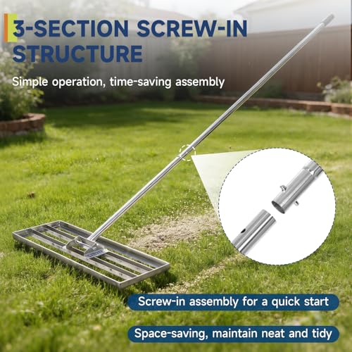 Garvee Lawn Leveling Rake, 36" x 10" Level Lawn Tool, Heavy Duty Stainless Steel Lawn Leveler Tool with 6.5 FT Extended Handle, Yard Leveling Rake Suit for Garden, Golf Lawn, Farm - size: 36x10'' 6.5FT