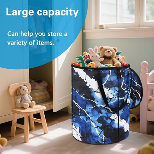 BIGCARJOB Blue Camo Large Trash Can with Lids, Camping Trash Can Collapsible Garbage Cans Water Resistant Garbage Bin Storage for Outside, 22.83x17.71 in - color: Blue Camouflage