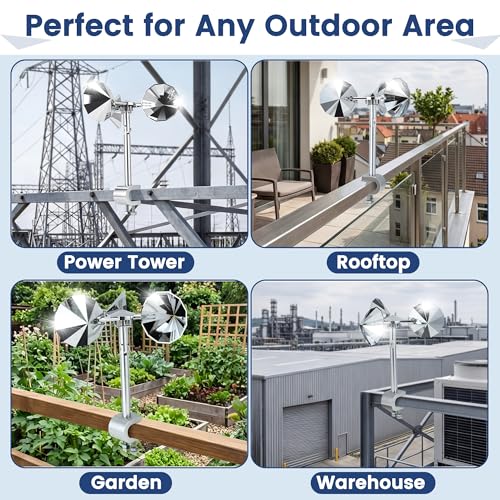 2 Pack Reflective Spinning Bird Deterrents with Adjustable Clamp-On Bases