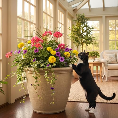 Sunnydaze Anjelica 20'' Large Plastic Planter Pot for Plants, Beige - color: Beige, size: 20 in