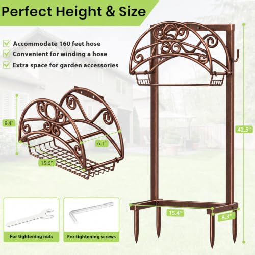 TomCare Garden Hose Holder, 4 Spikes Water Hose Hanger for 160FT Hose - color: Bronze