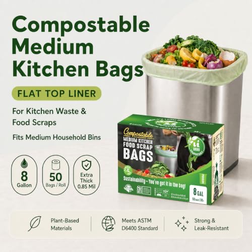 UNNI 8 Gallon Compostable Bags, 50 Count, 30 Liter, Extra Thick 0.85 Mil - size: 50 Count (Pack of 1), style: 8 Gallon
