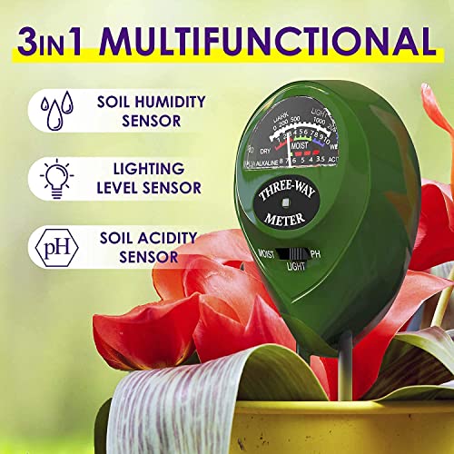 Trazon Soil pH Meter 3-in-1 Soil Tester Moisture, Light, pH, Meter Tool for Garden, Farm, Plant, Outdoor, Indoor, Lawn Care, Water Soil, Soil Hygrometer Sensor for Gardening, Test Kit for Garden