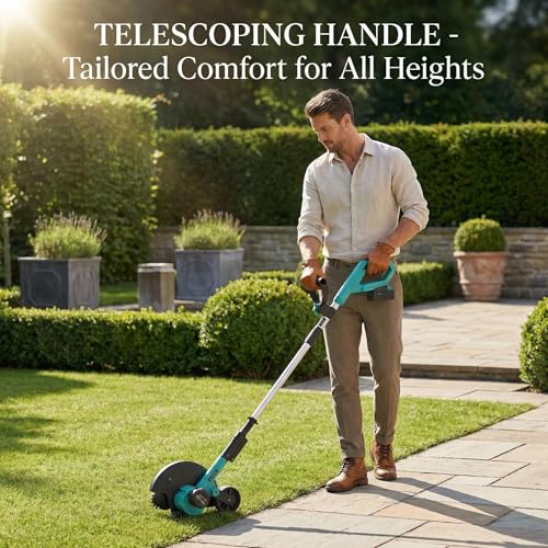 Brushless 20V Cordless Lawn Edger, 9" Electric Edger Lawn Tool with 4.0Ah Battery & Charger, 3 Depth Settings, Adjustable Handle, Dual Wheels Yard Edger for Lawn & Sidewalk