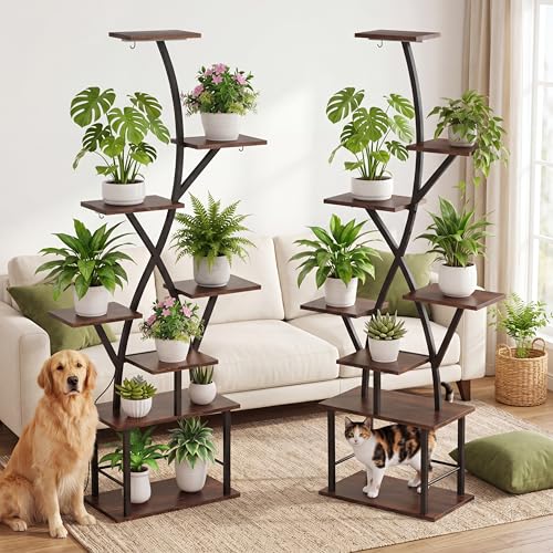 Plant Stand Indoor with Grow Lights 2 Pack Corner Plant Stands 8 Tiered 64" Tall Plant Shelf for Indoor Growing Multiple Metal Flower Holder Home Decor Plant Rack for Living Room Patio Balcony - color: Black-2 Pack-64"