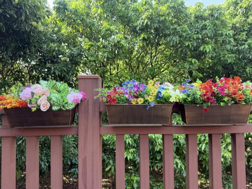 Metal Railing Planter, 16 Inch Rectangular Window Box with Adjustable Brackets, Drainage Holes, for Balcony Deck, 4 Pack (Retro, Rectangular) - color: Retro