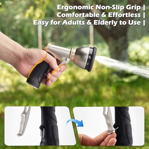 Garden Hose Nozzles,Heavy Duty Metal 9 Spray Patterns Water Hose Sprayer - color: Gray