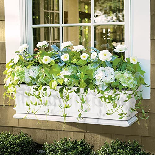 Window Box Planter, 6 Pcs 17" Flower Rectangle Planter Boxes Outdoor, White - color: White