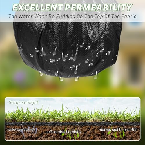 4FT x 50FT Landscape Fabric Weed Barrier,3.2oz Premium Heavy Duty Woven Cloth for Ground Cover Geotextile Fabric for Gardening, Farming with 10 U-Shaped Securing Pegs