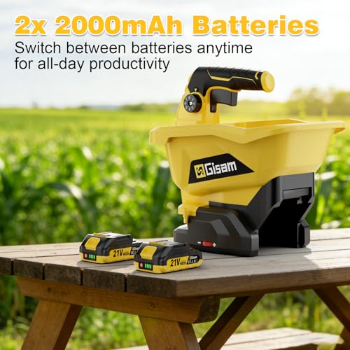 Battery Powered Seed Spreader, 2x2000mAh Batteries, Handheld Power Spreader for Lawns with 6-Speed Adjust & 8 Planting Settings, 3.7L Large Capacity for Grass Seed, Fertilizer, Salt, Ice Melt