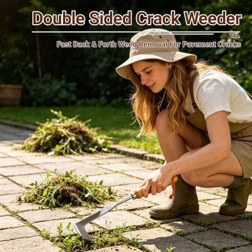 tBesme Crack Weeder Crevice Weeding Tool Patio Weeder L-Shape Patio Knife Lawn Yard Gardening Tool