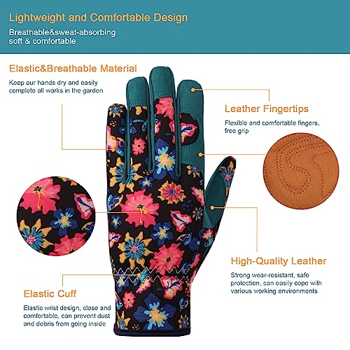 Bamllum Gardening Gloves for Women, Leather Garden Gloves - color: Shuicailv