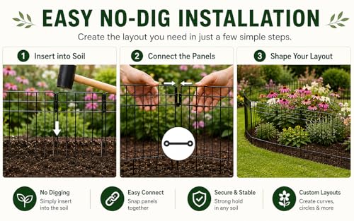 Garden Fence 26.7 FT x 17" H, Decorative Metal Border for Flower Beds - size: 26 Square Panels-26.7ft(L)x12.32"(W)