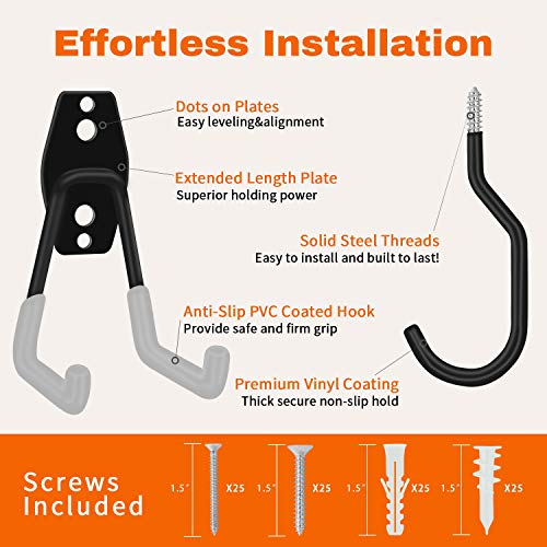 SMARTOLOGY Garage Hooks with Bike Hook & Extension Cord Organizer, 15 Pack Set Steel Multi-Tool Hanger, Heavy Duty Utility Storage Holder for Home & Warehouse Lawn Garden Tool Organizer - color: Gray