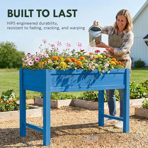 PASAMIC Raised Garden Bed with Legs, 48" HIPS Sturdy Elevated Planter Box - color: Blue, size: 48x24x30in