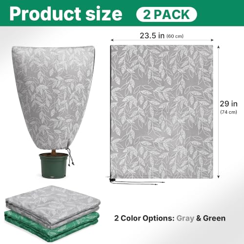 2PCS Plant Covers Freeze Protection 29"X23.5" Winter Frost Blankets - color: Grey 29*23.5in
