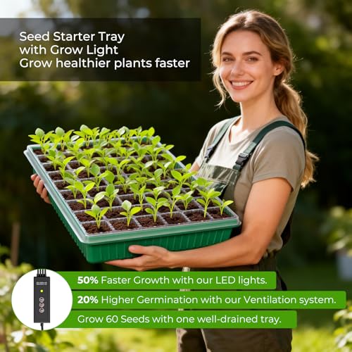 2 Pack Seed Starter Tray with Grow Light, 120-Cell Seedling Kit - size: 120 Cells