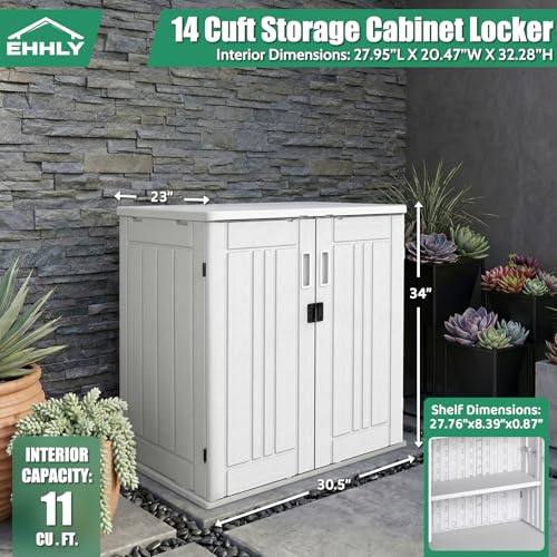EHHLY Heavy Duty Small Storage Cabinet Outdoor Weatherproof, 14 Cuft Garage Storage Cabinet with 2 Adjustable Shelves, Lockable Kitchen Pantry Closer Organizer, 31Wx23Lx34H, Polar White - color: Polar White, size: 14 Cuft