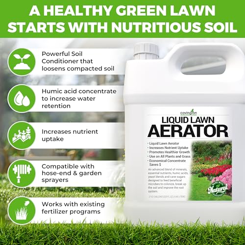Covington Liquid Lawn Aerator (2.5 Gal) – Soil Conditioner & Softener for Lawns & Gardens – Loosens Clay & Compacted Soil for Better Water & Nutrient Absorption – USA Made Liquid Aeration Concentrate - size: 2.5 Gallons