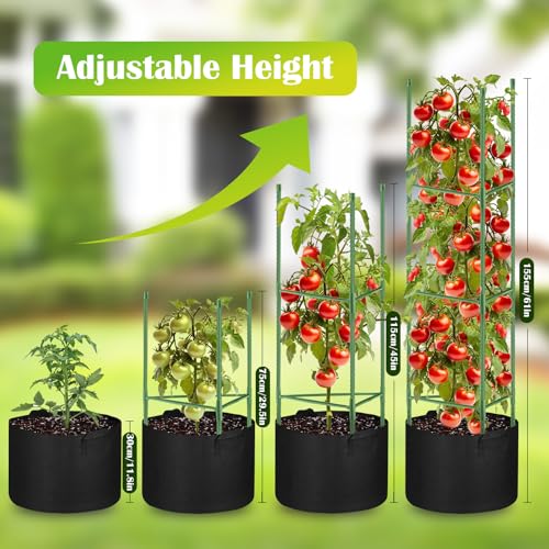 4 Pack Tomato Cages 55 x 12 Inch for Garden with 11 Gallon Round Planter