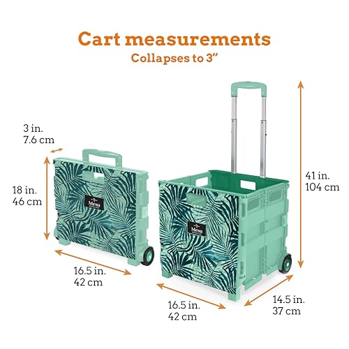 Inspired Living Ultra-Slim Rolling Collapsible Storage Pack-N-Roll Utility-carts, with Telescopic Handle, for Home, Garden, Shopping, Office, School use, Large, Motif Print - color: Motif Print