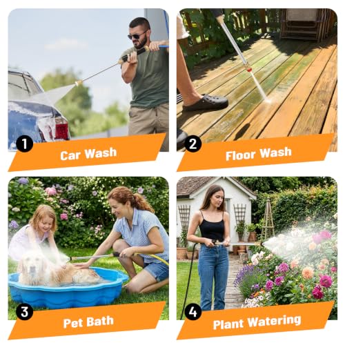 2026 Upagraded Jet Nozzle Power Washer for Garden Hose, Pressure Washer Wand with 3 Different Nozzles and Hose Quick Connectors for Car, Patio,Pet,Window, Black
