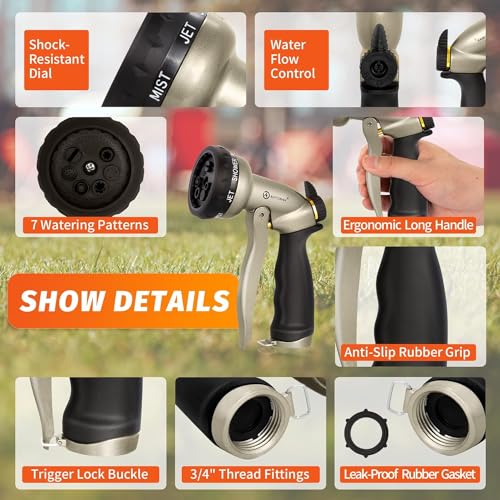 AUTOMAN Garden Hose Nozzle-7 Patterns Sprayer-2 Pack, Metal High Pressure Spray Nozzle, Heavy Duty Labor-Saving Design Water Hose Nozzle for Garden Watering, Car Washing, Window Cleaning, Pets Bathing - color: Metalic Sand