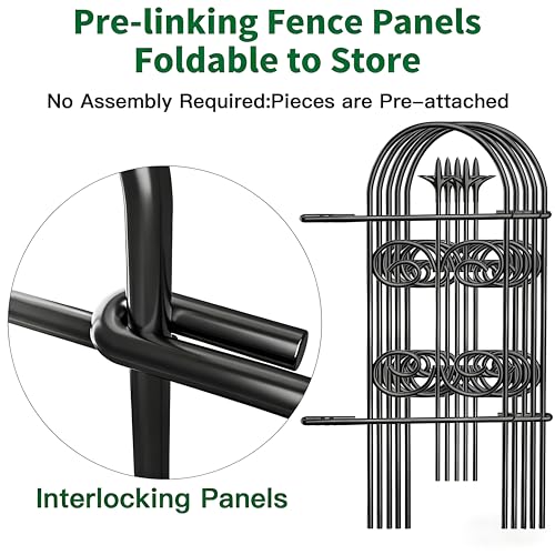 AMAGABELI 8 Panels 24in(H)×10ft(L) Decorative Garden Fence No Dig Rustproof Metal Pre-Linking Fence Panels Garden Edging Border Animal Barrier Fencing for Flower Beds Yard Patio Outdoor Decor Black - color: Black Cloverleaf, size: 24in(H) x 10ft(L)