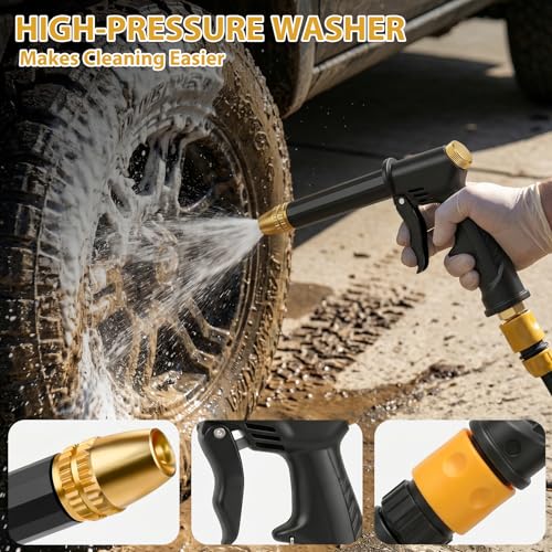 2026 high pressure hose nozzle, portable high pressure water gun with 4 Adjustable Jet Nozzle, pressure washer nozzle, power washer hose attachment for garden Patio Cleaning