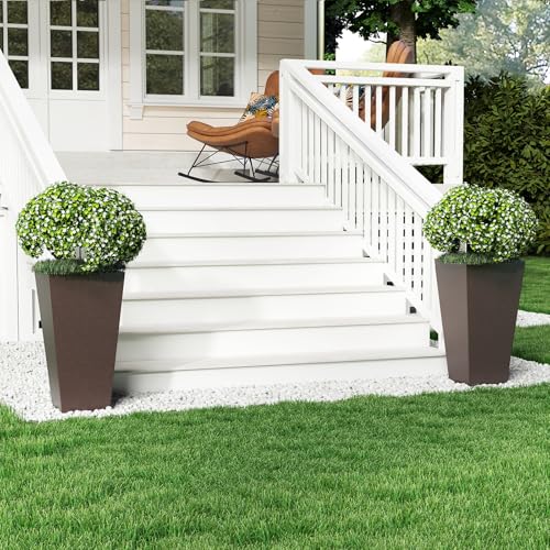GIANTEX 22.5'' Square Taper Planter Set 2, Self-Watering Flower Pots, Brown - color: Brown, size: 11.5''x11.5''x22.5''