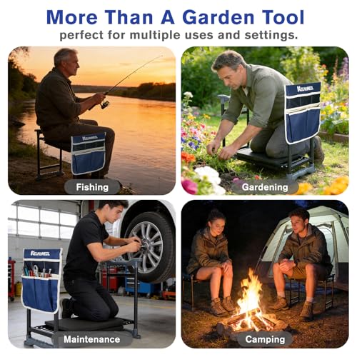 Garden Kneeler and Seat, Extra Wide Thick EVA Pad, Heavy Duty Foldable Garden Bench Holds 350lbs, Ergonomic Kneeling Stool with Garden Tool Pouches, Gardening Gifts for Women, Men & Seniors - color: Beige & Blue