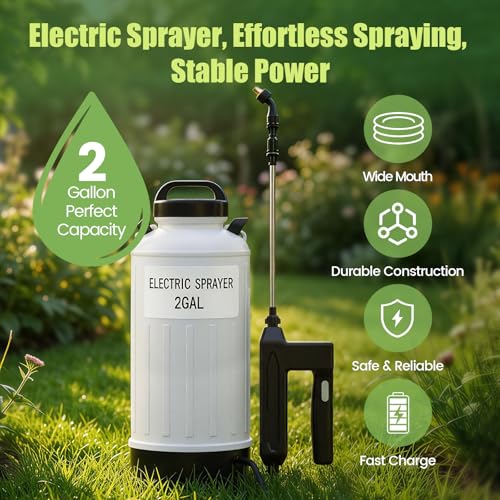 2 Gal Battery Powered Sprayer, 7.4V Electric Pump for Lawn & Garden - color: pure white