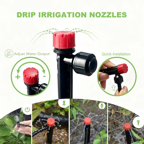 Brass Connector Drip Irrigation System, Quick-Connect Garden Watering System Kit with Adjustable 360° Umbrella & Drip Emitters for Greenhouse, Garden Grid, Lawn, Potted Plant (15FT+ 78FT) - size: 15FT+78FT