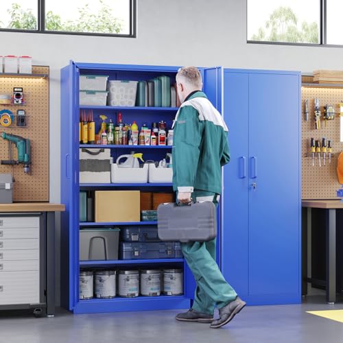 Letaya Metal Garage Storage Cabinets with Lock Door and Adjustable Shelves, Steel Tool Cabinets for Home,Office,Warehouse Organisieren (Blue) - color: Blue, size: 71 X 32 X 16 In(H X W X D)