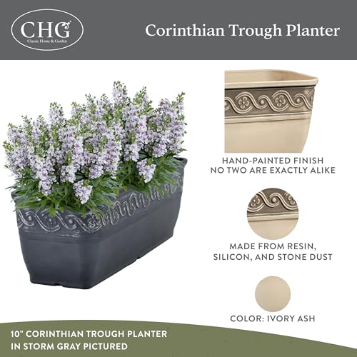 Corinthian Rectangular Planter Box w/Drain Plug, 10" Ivory Ash - color: Ivory Ash, size: 10'