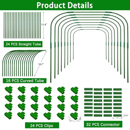 8 Sets 41.3"x32" Greenhouse Hoops Grow Tunnel for Garden Plants and Raised Beds,Durable Removable Rust-Free Steel Coated Frame Garden Hoops Kit with 24 Clips,Row Cover Hoops for Outdoor Vegetable