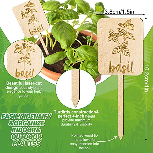Whaline 24Pcs Wooden Plant Label Signs Planted Herb Garden Markers Plant Stake Tags with Herb Names for Indoor Outdoor Nursery Garden Decoration, 12 Styles