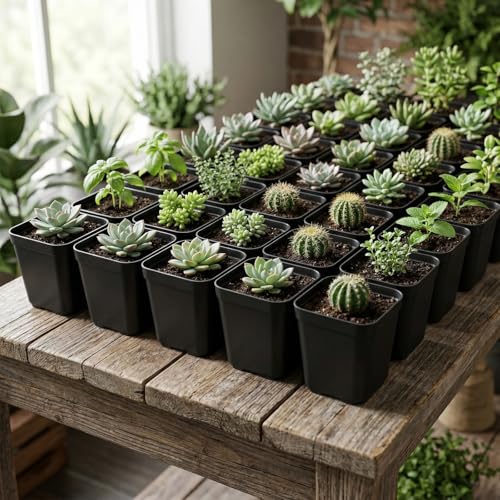 JEUIHAU 150 Packs 4 Inch Black Plastic Square Nursery Pots