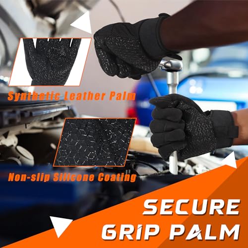 HANDLANDY Grip Work Gloves for Women Men, Safety Utility Yard Working Gloves, Flexible Touch Screen Mechanics Gloves (Black-Grip, X-Large (Pack of 3)) - color: Dark Black (3 Pairs), size: X-Large