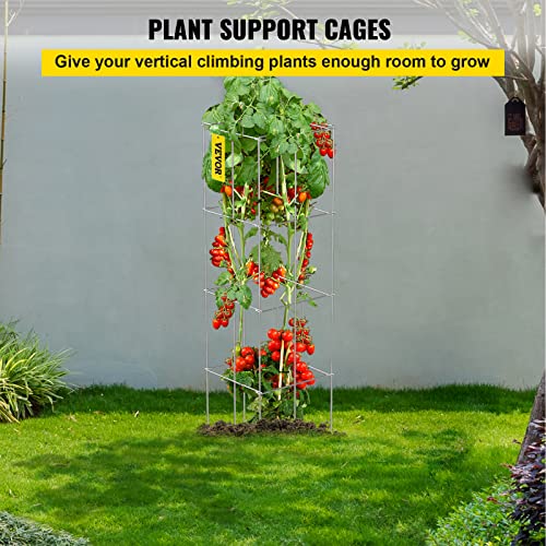 VEVOR Tomato Cages, 11.8" x 11.8" x 46.1", 10 Packs Square Plant Support Cages, Silver PVC-Coated Steel Tomato Towers for Climbing Vegetables, Plants, Flowers, Fruits - color: Zinc, size: 11.8x46.1 inch-10 Packs