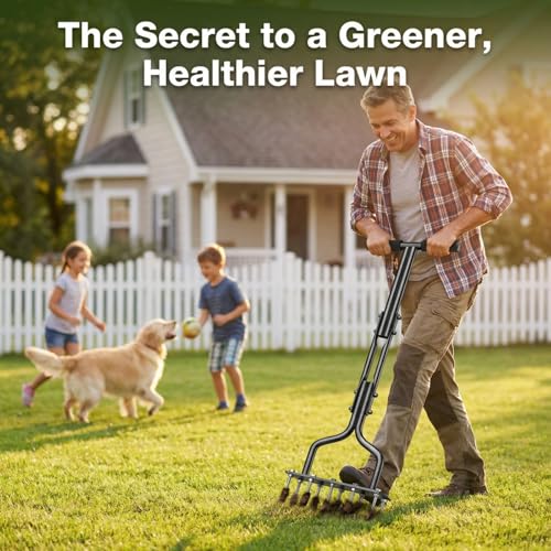 Lawn Aerator Tool with 15 Thicker Spikes, Manual Grass Aerator for Yard Care, Includes 3 Spare Spikes, Weldless U-Shaped Handle, 36 Inch(Black)