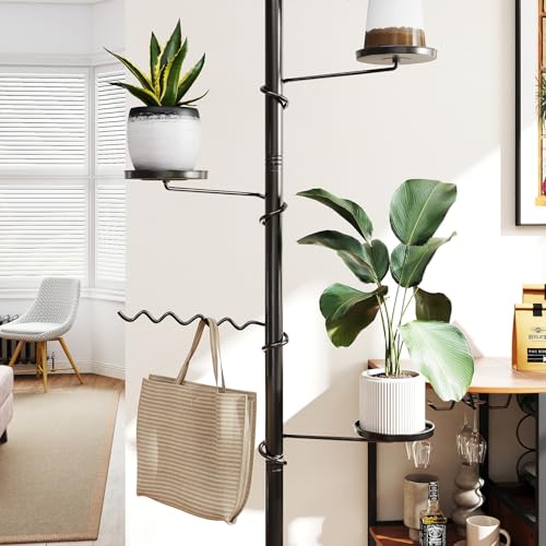 BAOYOUNI 5 Tier Plant Pole Stand Adjustable Tension Rod Flower Rack Black - color: Black, size: 1 x 5 Tier