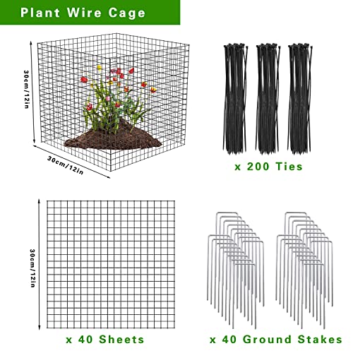 40 Pcs Plant Protector from Animals, 10 Pack 12'' x 12'' Reusable Metal Square Plant Cages, Wire Mesh Garden Cloches to Keep Rabbits, Squirrels and Chicken Out and Protection Vegetables Flowers Shrubs