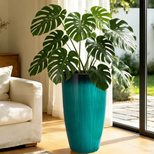 Autodaya 24" Faux Ceramic Large Planters for Outdoor Plants, Turquoise Teal - color: 24"-turquoise Teal