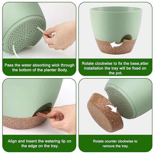 QRRICA 12/10/9 Inch Self Watering Pots for Indoor/Outdoor Plants - color: Green, size: 12/10/9 inch