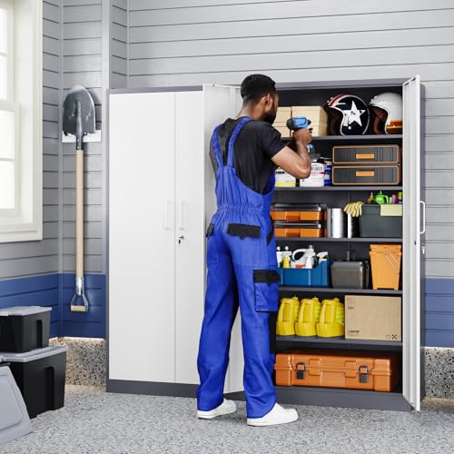 Yizosh Metal Storage Cabinet with 2 Locking Doors and 5 Adjustable Shelves, 72" Garage Storage Cabinet Steel Lockable for Office,Home,Garage - color: Gray White, size: 72"H x 36"W x 18"D (5 Shelves)