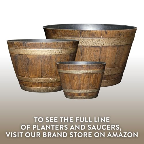 9" Jameson Whiskey Barrel with Drainage in Distressed Oak - color: Distressed Oak, size: 9"