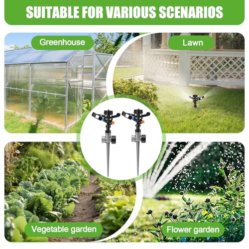 4 Pack Impact Lawn Sprinkler for Yard 360 Degree Automatic Garden Water Sprinkler on Metal Spike Base Rotating Heavy Duty Zinc Alloy for Large Area Garden Lawn Irrigation